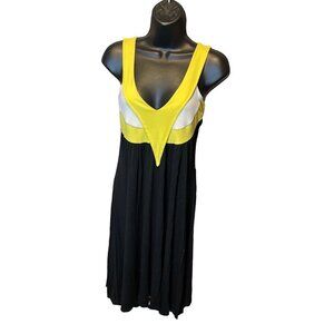Paradyz Couture Yellow Black White Cotton Sleeveless Open Back Dress Sz S